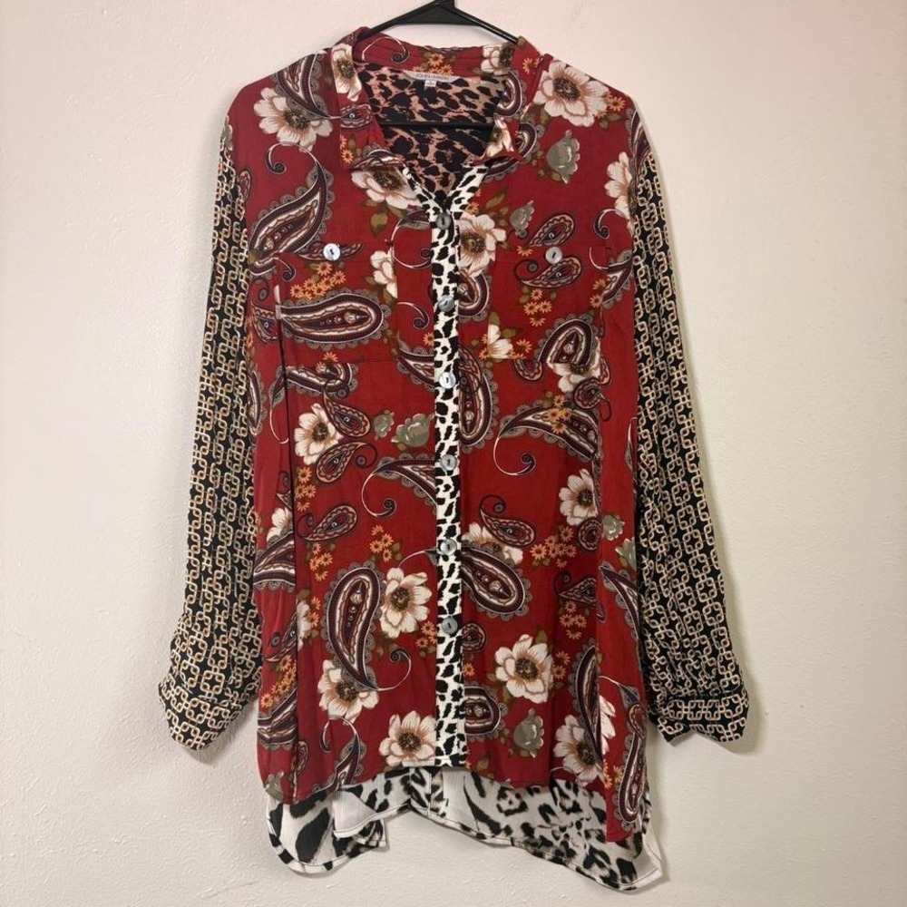 John Mark LG Paisley Mixed Media Abstract Art To Wear Blouse‎ Lagenlook Boho
